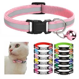 Cat Collars Leads Reflective Collar Personalised Safety Breakaway Cats with Bell Quick Release ID Nameplate Necklace Free Engraving H240522