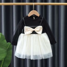 Autumn Winter New Girl Baby with Bow Fluffy Set of Two Sweet and Minimalist Princess Dress