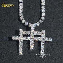 Fine Necklace Bling Men Jewellery 14K Gold Plated Three Cross Design Vvs Moissanite Hip Hop Iced Out Pendant