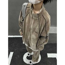 Men's Hoodies Sweatshirts Korean version of high-end corduroy sportswear for couples retro niche cardigan jacket complete set of clothes for men and women Q240530