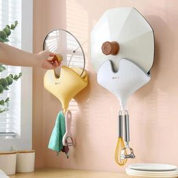 Kitchen Storage Wall Mounted Pot Lid Holder With 4 Swivel Hooks Punch-free Ginkgo Leaf Shape Cover Rack Hanging Board Shelf For