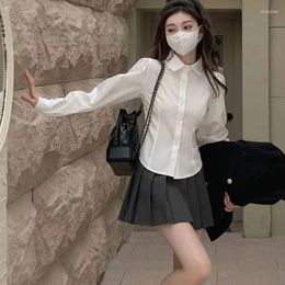 Women's Blouses Sexy Slim Fit White Shirt Women Autumn Preppy Style Long Sleeve Ladies 2024 Fashion Button Up Short Blouse