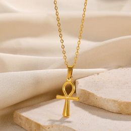 Pendant Necklaces Cross Necklace For Women Classic Collar Gold Color Egyptian Nile Ankh Choker Stainless Steel Chain Aesthetic Jewelry Gift