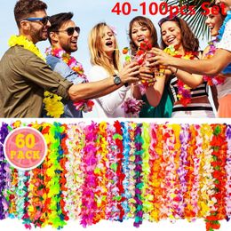 40-100pcs Hawaiian Wreath Hawaiian Party Decoration Garland Artificial Necklace Hawaii Flowers Spring Party Beach Leis Bracelet 240522