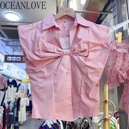 Women's Blouses OCEANLOVE Solid Big Bow Shirts&blouses Women Tops Sweet Blusas Mujer Korean Fashion Spring Summer Chic Short Camisas