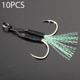 10 Pairs Cast Jig Assist Hook High Carbon Steel Angle Barbed Thread Feather Fishing Tackle Slow Jigging Tool Pesca Lure Fishhook 240515