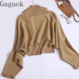 Work Dresses Gagaok Two Piece Set Autumn Winter 2024 Korean Slim Vintage Fashion Suits Knit Tank Top Tassel Off Shoulder Cape Sweater