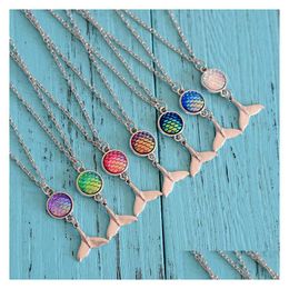 Pendant Necklaces Fashion Drusy Druzy Mermaid Scale Fish Tail Necklace Sier Plated For Women Lady Jewellery Drop Delivery Pendants Dhkud
