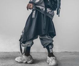 Punk Style Asymmetrical Letter Embroidery Lace Up Hakama Pants Men Cargo Casual Streetwear Hip Hop Bottoms Apron Japan Trousers2847899