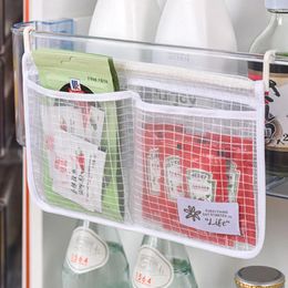 Storage Bags Refrigerator Mesh Bag Two Grids Hanging Household Kitchen Tidy Seasoning Organiser With Hook Fridge
