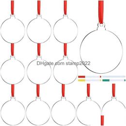 Christmas Decorations Stock 24 Piece 3Inch Transparent Clear Circle Hangtag Diy Blank Round Acrylic Xmas Tree Ornaments Pendant Xu D Dh23C