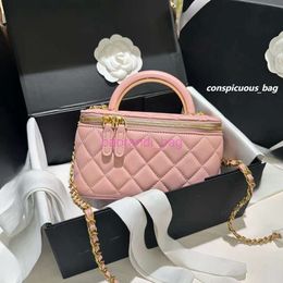 2024 With Mirror Women Designer Makeup Bag High Quality Sheepskin Diamond Lattice Handle Vanity Box Tote Bags Crossbody Shoulder Cosmetic Case Luxury Handbag