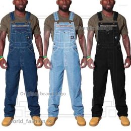 Fashion Designer Men's Jeans Fashion Cargo Bib Overalls High Street Denim Jumpsuits Washed Workwear Suspender Pants For Male Big Size 5Xl 458