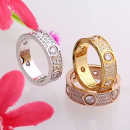 High Quality Fashion Lady 316 Titanium Steel Three Rows Full Diamond Lovers Wedding Engagement 18K Gold Plated Narrow Rings 3 Colour Siz 285H