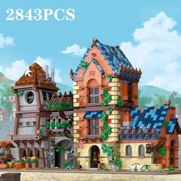 Blocks 2843 medieval tavern buildings creative city street view models building blocks desktop decorations toys and childrens gifts H240522