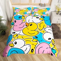 Bedding sets Cute Duck Duvet Cover Cartoon Yellow Set for Kids Boys Girls Comforter Animal Quilt with 2 case H240521 066R