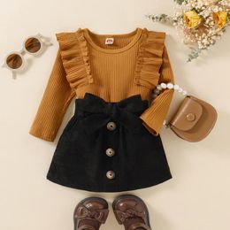 Clothing Sets Infant Baby Girls Set Autumn Winter Toddler Casual Clothes Long Sleeve Knitted Ruffle Sweater Belted Skirt Outerwear