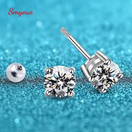 Smyoue Single 1.0ct Screw Thread Earrings for Women Lab Grown Diamond Ear Studs 925 Sterling Silver Fine Jewellery Gift 240522