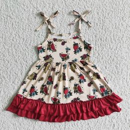 幼児の女の子のドレススリングストラップスイカの夏の服レッドフリルブティックベビードレスガールガールベビードレス