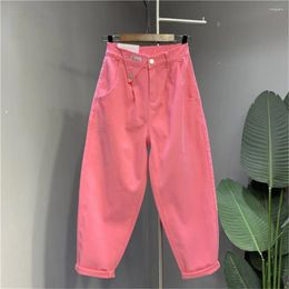 Women's Jeans Casual Cute Color High Waisted Baggy Women Spring Pocket Loose Ankle-Tied Harem Denim Pants 2024 Korean Hip Hop Streetwear