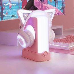 Original Yowu Crystal RGB Light Headphone Charging Base Station Sakura Pink USB HUB Headset Infrared Induction Stand Trestle