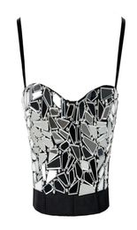 Women Summer Sexy Rave Outfit Corset with s Silver Sequin Glitter Crop Top Strass Goth Festival Clothing Drop 2205044107368