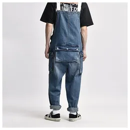 Men's Jeans Men Clothing Distressed Blue Denim Overalls Work Cargo Pants Old School Easy Chic Worker Multi-Pocket Bib Trousers