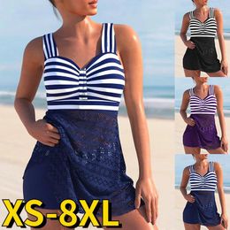 Women's Swimwear Women Sexy High Waist Swimsuit Stripe Printing Tankini Monokini Bathing Suit Two Pieces Set Summer Beachwear XS-8XL