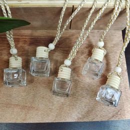 Storage Bottles Wholesale Car Perfume Bottle Pendant Empty Hanging Glass With Wooden Cap For Fragrance Oil