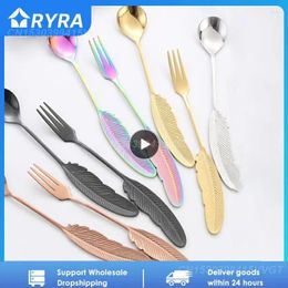 Forks 304 Stainless Steel Feather Spoon Smooth And Easy To Clean Surface Durability Creative Handle Design Hanami Aging