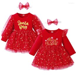 Girl Dresses Baby Girls Christmas Dress Toddler Kids Red Puff Sleeved Sequins Tulle Bow Tutu Party Clothes Xmas Costumes 9M-4Y