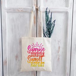 Shopping Bags Sunshine Canvas Bag Women Vintage Vacation Travel Sunset Eco Friendly Products Reusable M