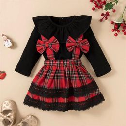 Clothing Sets Kid Christmas Suit Long Sleeve Round Neck Crotch Buttons T-shirt Casual Loose Spring Suspender Skirts 2 Piece Set For Baby