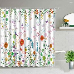 Shower Curtains Flower Plant Green Leaf Butterfly Scenery Curtain Floral Sunflower Rose Peacocks Bath Screen Bathtub Hanging