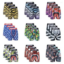 Underpants 3Pcs Sexy Men Underwear Boxers Cueca Male Panty Lingerie Boxershorts Plus Size Breathable Print Man Boxer Briefs