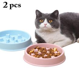 Cat Bowls Feeders 2 PcsSet Pet Creative Plastic Pets Kittens Slow Feeding Food Bowl Cats Drinking Dish Feeder Supplies Accessor5366147