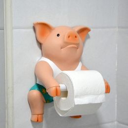 Creative Piggy Toilet Paper Stand with No Punch Press Wall Hanging Handpaper Towel Box Towel Rack Scroll Equipment Bathroom Accessories 240518