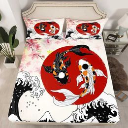 Bedding sets Koi Fish Duvet Cover Set Japanese Painting Style Decor 3 Piece with 2 Shams Queen Full Size Black White H240521 B8MI