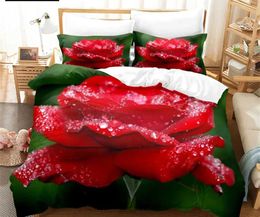 Bedding sets Flower Duvet Cover Set Bed Single Red Rose Quilt 3D Comforter Sets 3pcs with Case King Size Full Wedding H240521 WJ7D