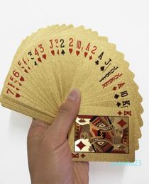 Whole24K Gold Playing Cards Poker Game Deck Gold Foil Poker Set Plastic Magic Card Waterproof Cards Magic NY0868326442