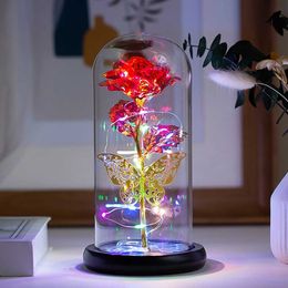 Decorative Objects Figurines Artificial Galaxy Rose Light with Butterfly and Colourful LED Glass Battery Powered Used for Wedding H240521 QWKL