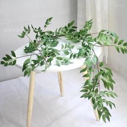 Decorative Flowers 3Pcs/lot 1.7M Artificial Willow Leaf Vine Fake Plants Garland Foliage Flower Decoration Home Backdrop Plastic Rattan