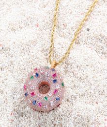 Iced Out Colourful Donuts Pendant Necklace Fashion Mens Womens Couples Hip Hop Rose Gold Necklaces Jewelry1757414