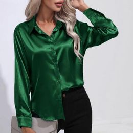 Women's Blouses Spring Shirt Elegant Satin Office For Women Long Sleeve Lapel Top Solid Colour Loose Fit Summer Blouse