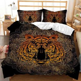 Bedding sets Tiger Head Comforter Cover Decor Duvet Set Prairie Animal Quilt for Kids Boys Teens Men with 2 Cases H240521 7Z9F