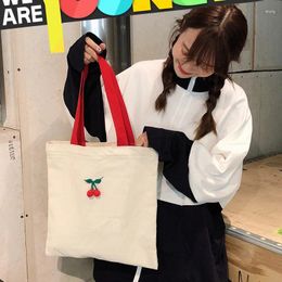 Bag Japanese Style Cute Girl Cherry Canvas Shoulder For Women Zipper Student School Book Girls Large Capacity Totes Handbag