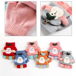 Children Winter Windproof Wearing Stretchy Knitted Half Finger Gloves Kids Gift Skin-friendly Warm Mitten for 1 2 3 4 5 Year Old L2405