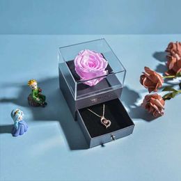 Decorative Objects Figurines Eternal Rose Jewellery Box Retaining Flower Ring Storage With Necklace Forever Love Girls Birthday Gift H240521 VZ4H