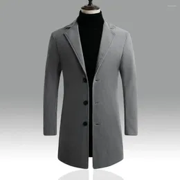 Men's Jackets Lapel Men Jacket Trench Coat Single-breasted Turn-down Collar Windproof Solid Color Mid-length Formal