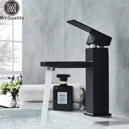 Bathroom Sink Faucets Black Deck Mounted Basin Mixer Tap Square Single Handle Vessel Faucet Cold Water For